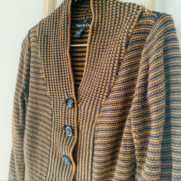 Pure & Co. Striped Button Down Cardigan Brown, S/M - Picture 4 of 13